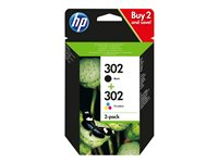 HP 302 - 2 pakettia - musta, väri (sinivihreä, sinipunainen, keltainen) - alkuperäinen - mustepatruuna malleihin Deskjet 11XX, 21XX, 36XX; Envy 451X, 452X; Officejet 38XX, 46XX, 52XX X4D37AE#301