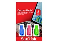 SanDisk Cruzer Blade - USB Flash-asema - 32 Gt - USB 2.0 - sininen, vihreä, vaaleanpunainen (pakkaus sisältää 3) SDCZ50C-032G-B46T