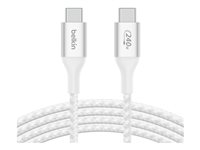 Belkin BoostCharge - USB-kaapeli - 24 pin USB-C (uros) to 24 pin USB-C (uros) - USB 2.0 - 2 m - virransyötön tuki jopa 240 W:n tehoon asti - valkoinen CAB015BT2MWH