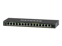 NETGEAR Plus GS316EP - Kytkin - Hallinnoitu - 15 x 10/100/1000 (PoE+) + 1 x SFP - työpöytä, seinään asennettava - PoE+ (180 W) GS316EP-100PES