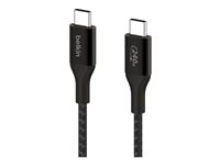 Belkin BoostCharge - USB-kaapeli - 24 pin USB-C (uros) to 24 pin USB-C (uros) - USB 2.0 - 1 m - virransyötön tuki jopa 240 W:n tehoon asti - musta CAB015BT1MBK